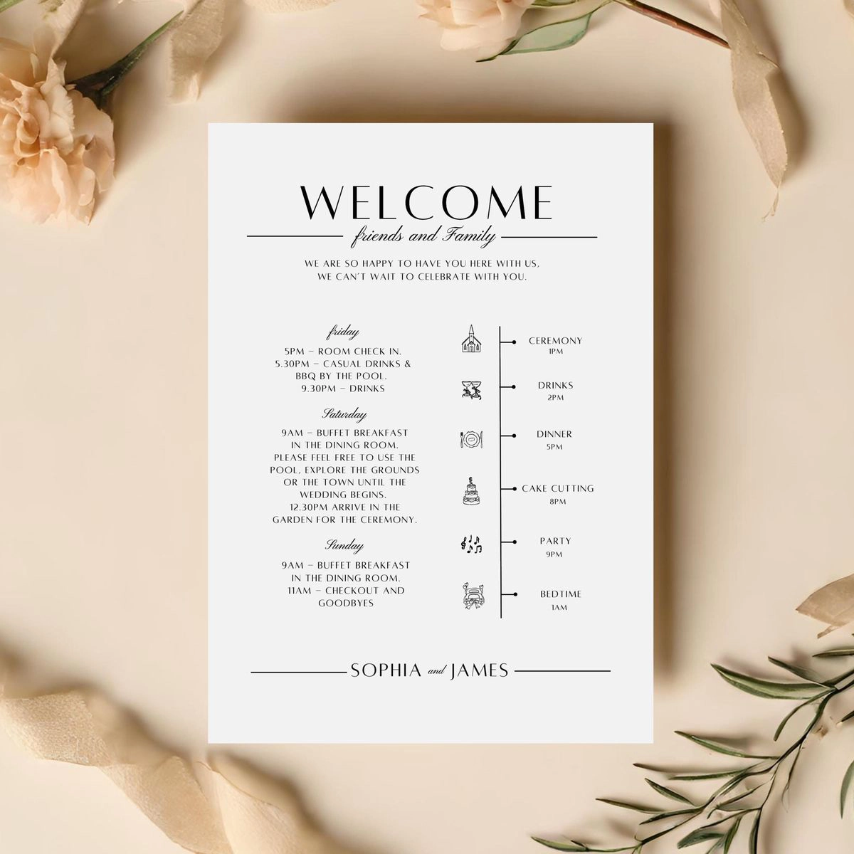 Classic Black & White Wedding Itinerary